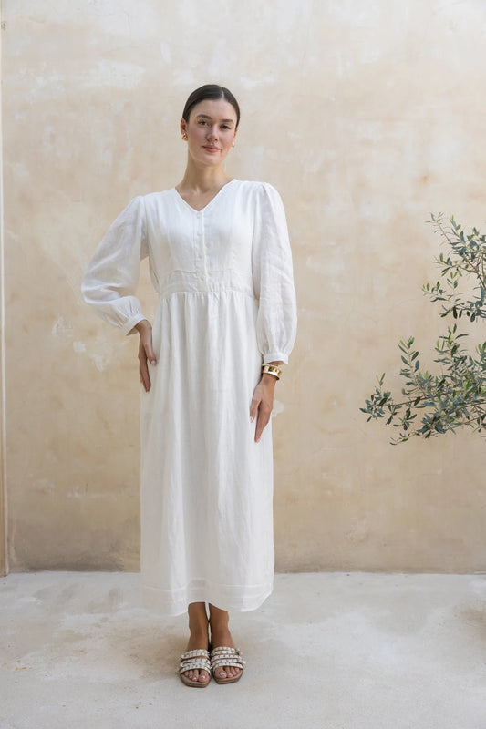 Khareef White Linen Dress